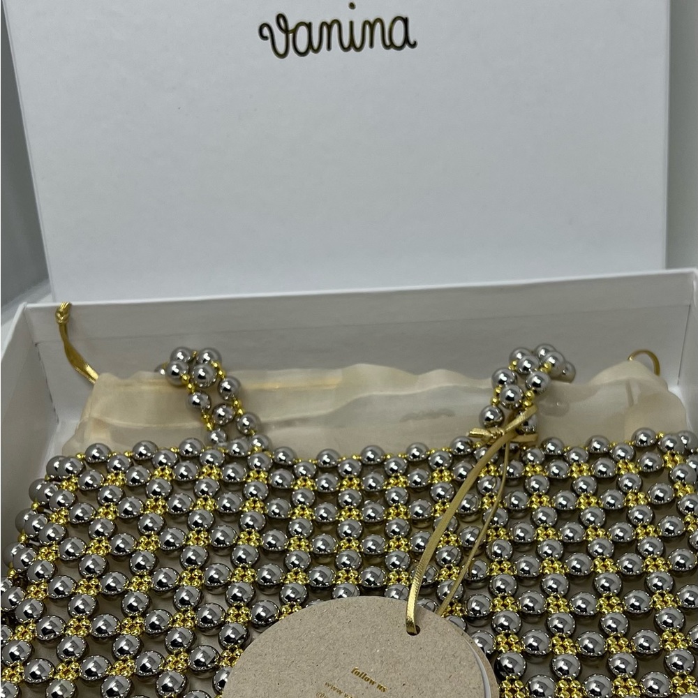 VANINA GOLD AND SIVER STUNNING BEADED BAG WITH FABRIC INSERT BAG💛🤍BNWT🥂🍒 - Picture 4 of 12
